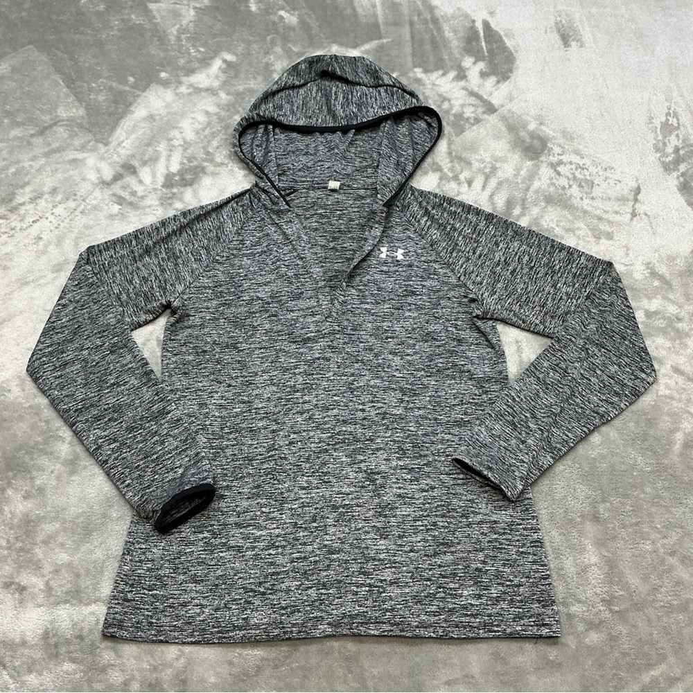 Under Armour Tech Twist Henley Hoodie Womens Medium Heather Gray Jersey 1269181